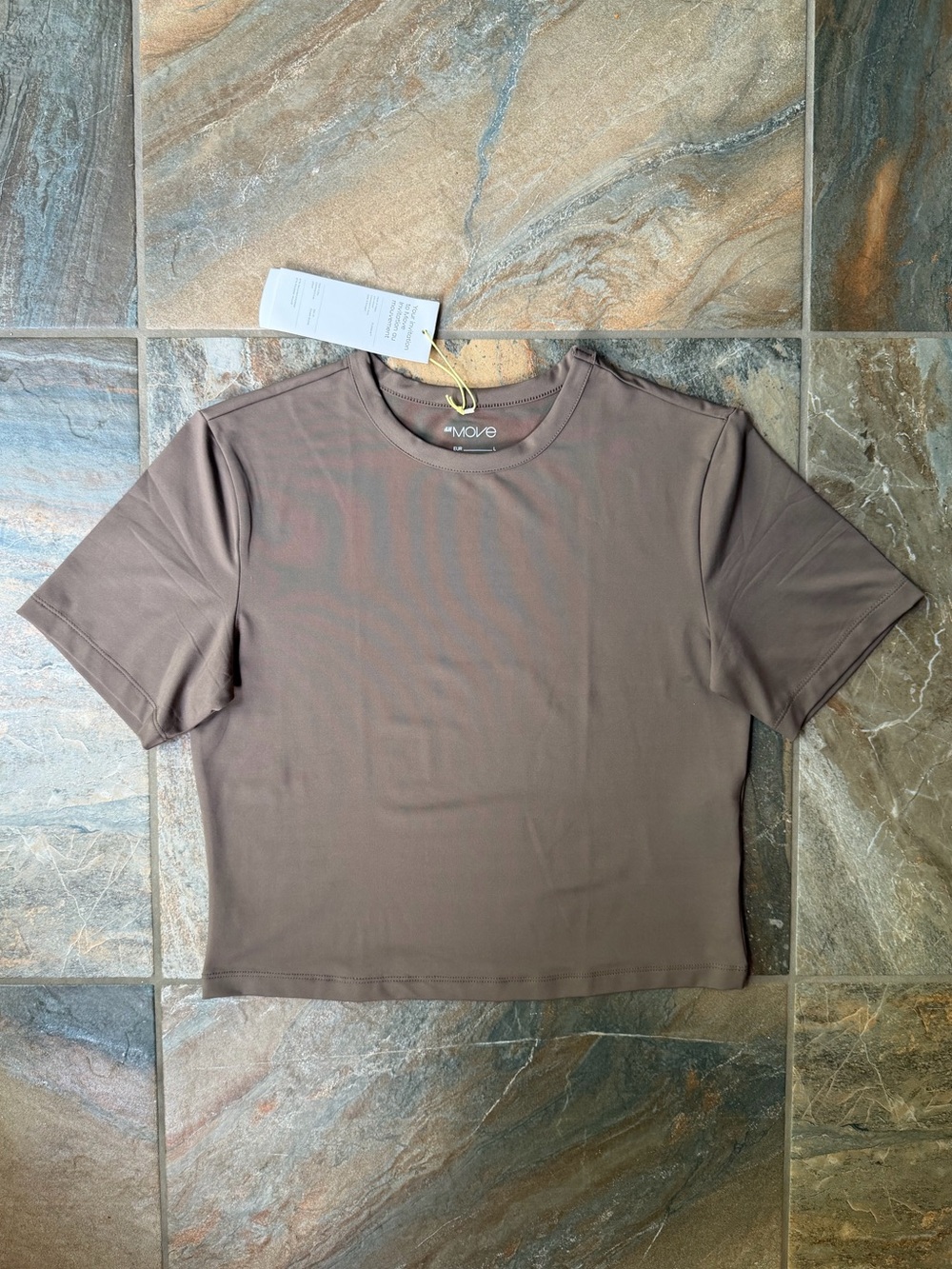 NWT H&M Move DryMove Sports Crop Top Taupe Brown Athletic Tee Large L